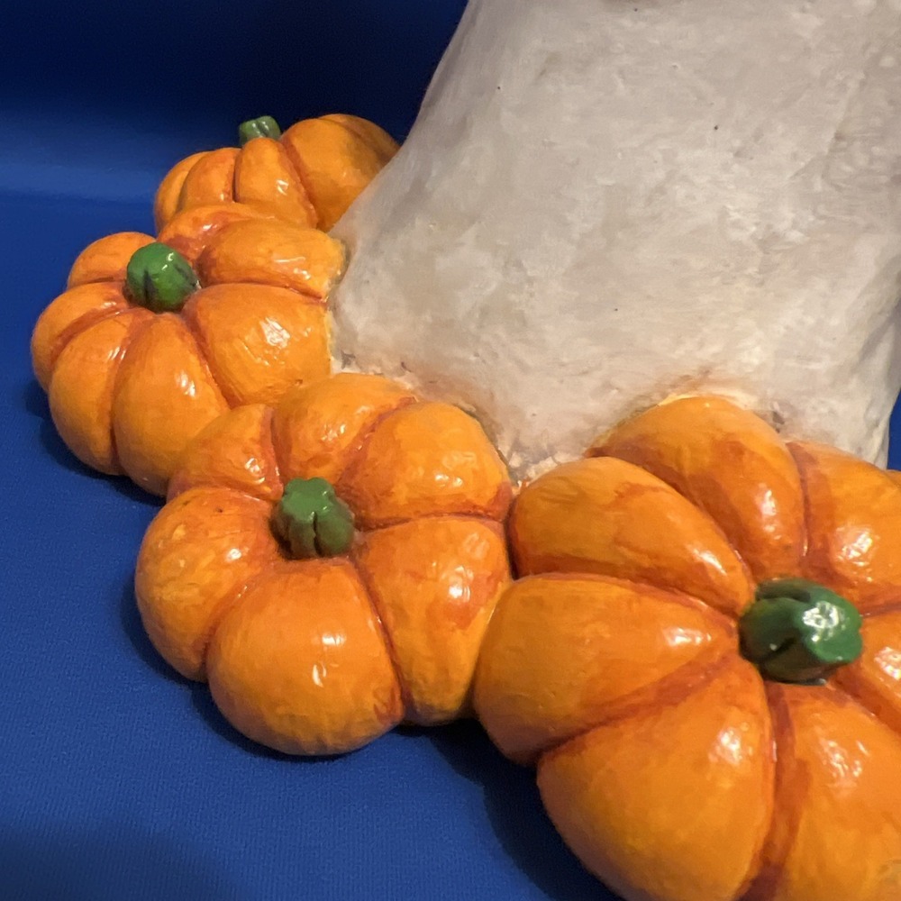 Vtg '89 Juta Chalkware Halloween Happy Ghost Pumpkins Candle Cover Figurine 7x8" - Picture 11 of 13